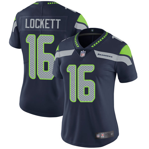 Women's Seattle Seahawks #16 Tyler Lockett Navy Vapor Untouchable Limited Stitched NFL Jersey(Run Small)